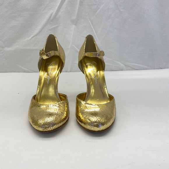 Jessica Simpson Gold Crackle Leather Heels Size: 5.5 - Picture 2 of 10